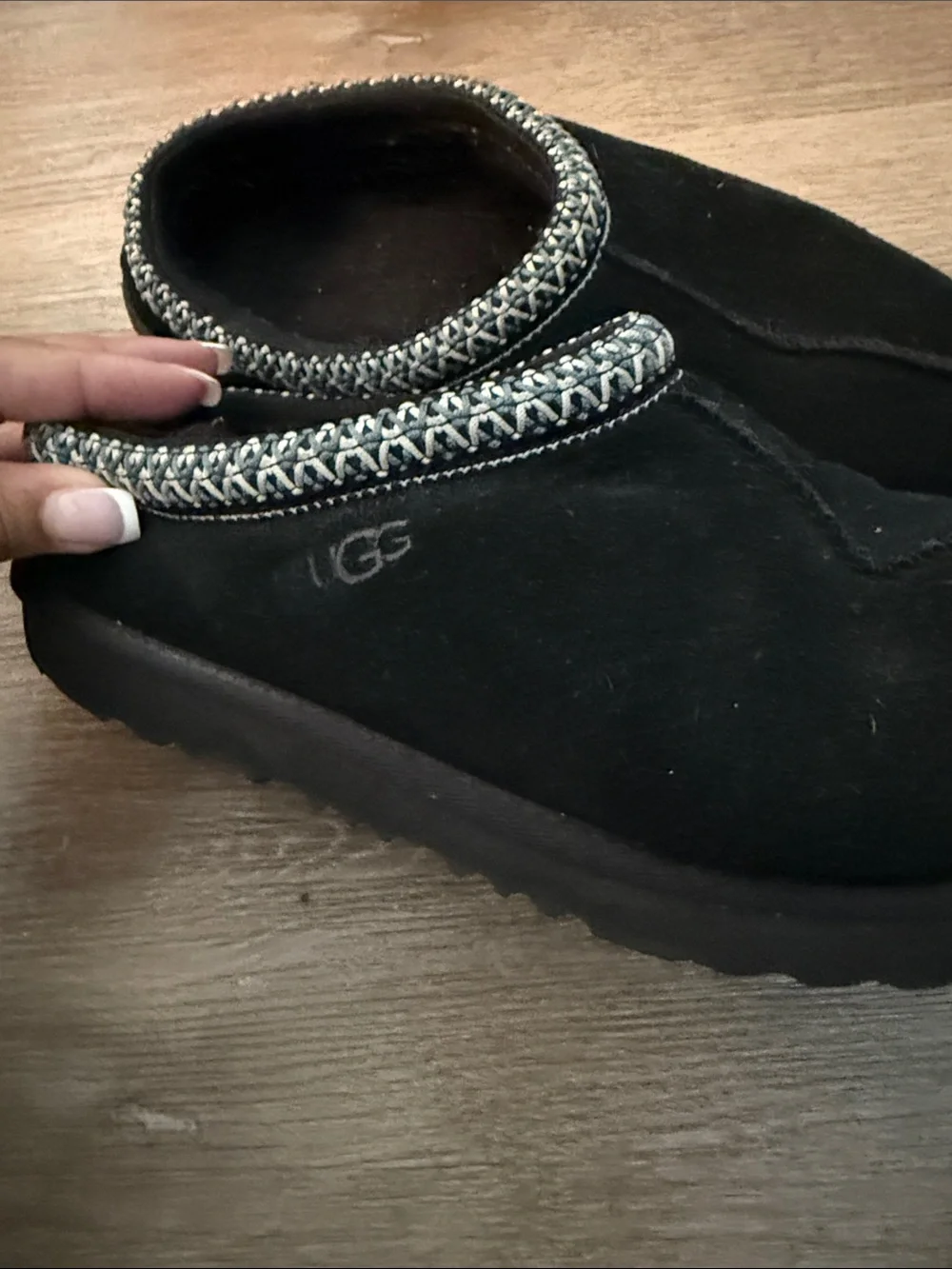 UGG Kids Black Moccasin Slippers with Contrast Trim